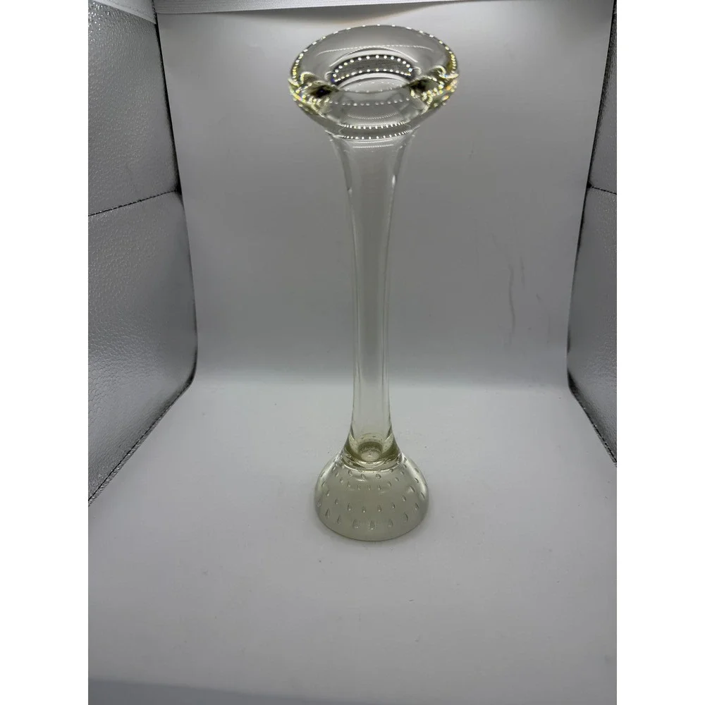 Vintage Clear Art Glass Bud Vase Bullicante Controlled‎ Bubble Base Trumpet 8.5